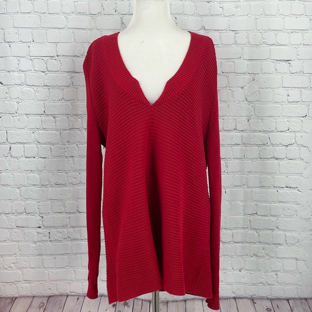 Cherry Poppy Red Knit Cable Cabi Long Sleeve 100% Cotton Style #3714 Small